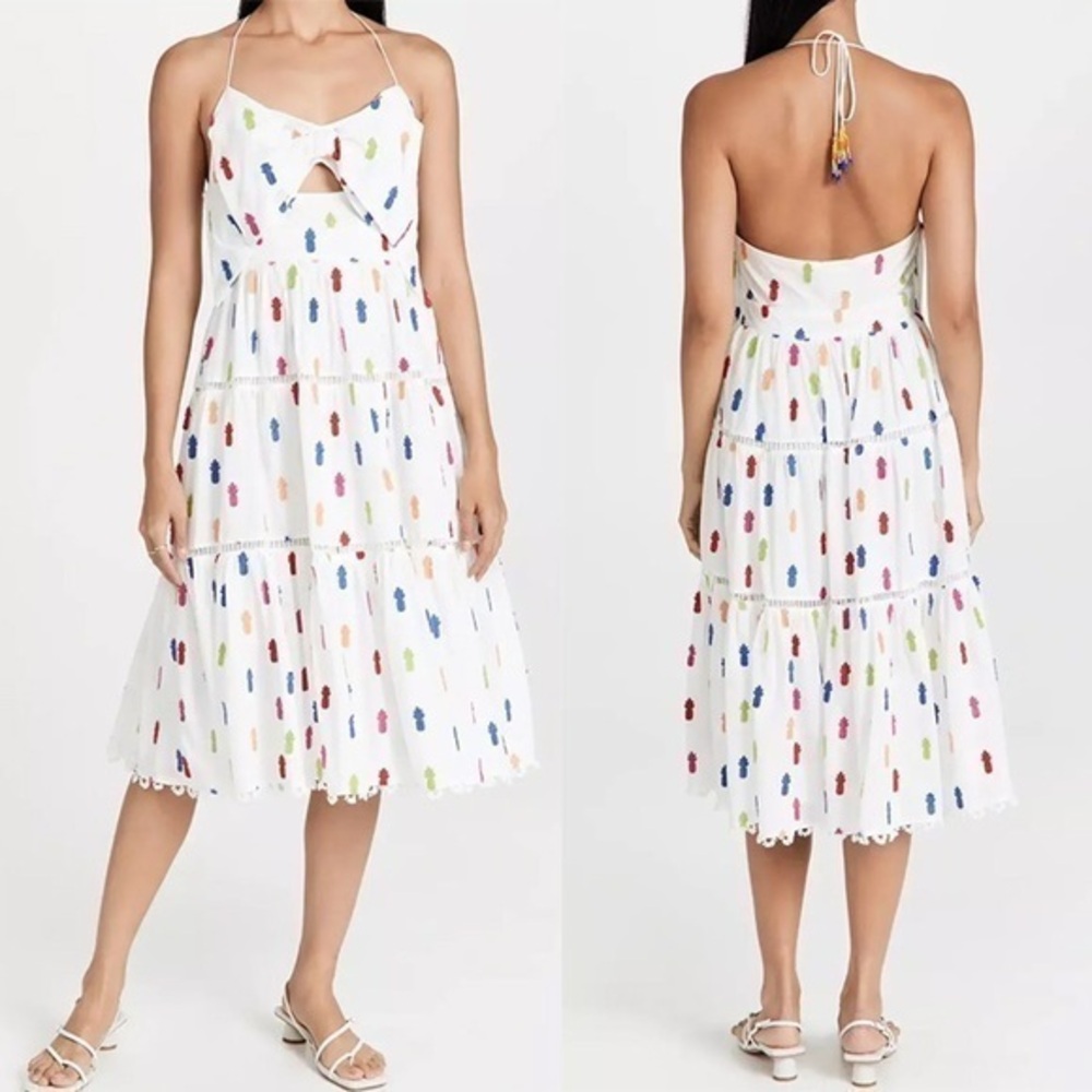 Farm Rio Multicolor Pineapple Embroidered Sleeveless Midi Dress S